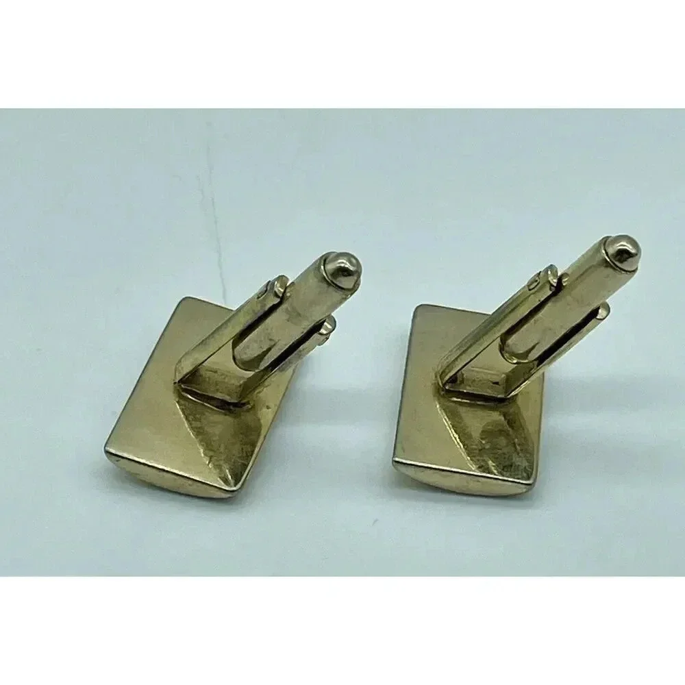 Vintage Cufflinks 50’s Style Rectangular Gold Tone‎ Finish With Diagonal Lines
